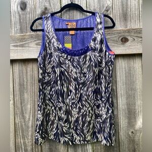Tory Burch Purple and White Leaf Patterned Blouse NWT Size 8